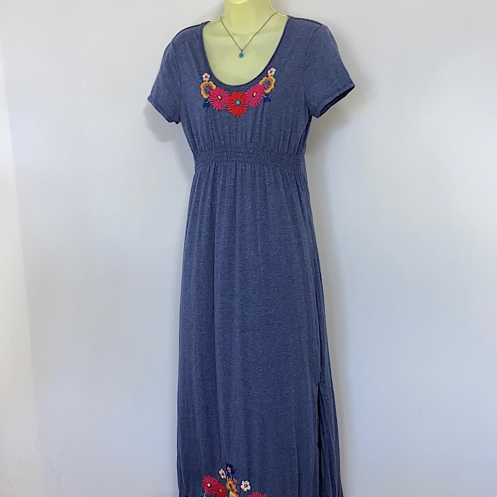 Johnny Was Embroidered Blue Maxi Dress Sz Sm NWOT